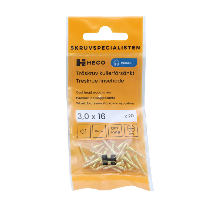 Träskruv Mässing TKFX 3 x 16 mm 20-pack Heco